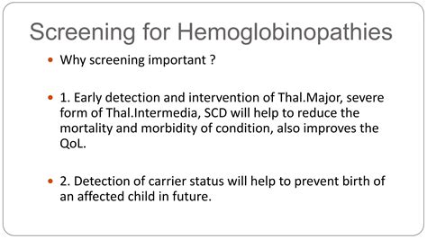 Hemoglobinopathy: Screening and counseling in the  .